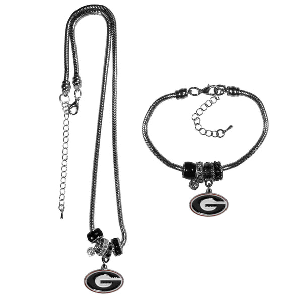 NCAA - Georgia Bulldogs Euro Bead Necklace and Bracelet Set-Jewelry & Accessories,College Jewelry,Georgia Bulldogs Jewelry-JadeMoghul Inc.