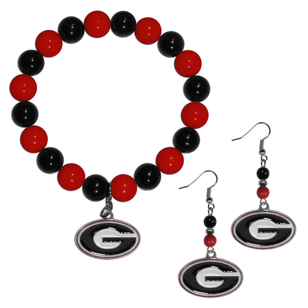 NCAA - Georgia Bulldogs Fan Bead Earrings and Bracelet Set-Jewelry & Accessories,Jewelry Sets,Fan Bead Earrings and Bracelet-JadeMoghul Inc.
