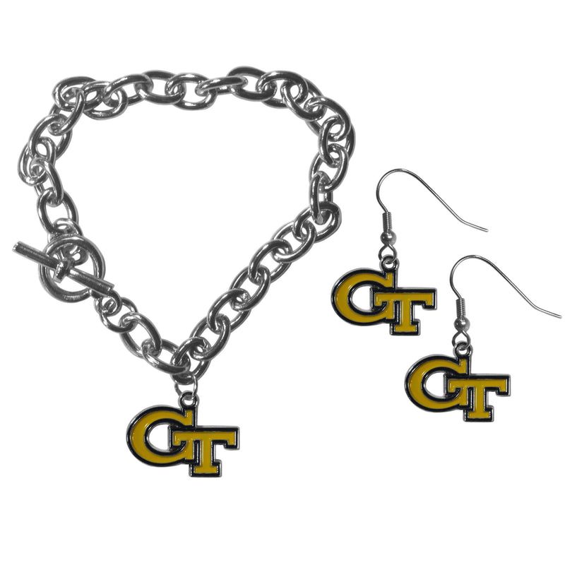 NCAA - Georgia Tech Yellow Jackets Chain Bracelet and Dangle Earring Set-Jewelry & Accessories,College Jewelry,Georgia Tech Yellow Jackets Jewelry-JadeMoghul Inc.