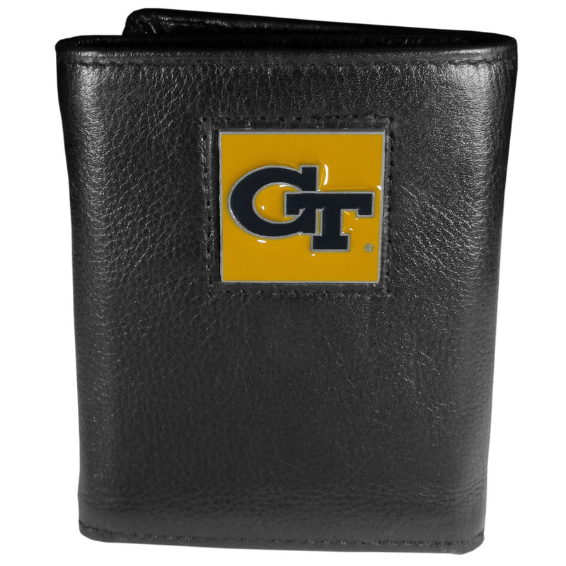 NCAA - Georgia Tech Yellow Jackets Deluxe Leather Tri-fold Wallet Packaged in Gift Box-Wallets & Checkbook Covers,Tri-fold Wallets,Deluxe Tri-fold Wallets,Gift Box Packaging,College Tri-fold Wallets-JadeMoghul Inc.