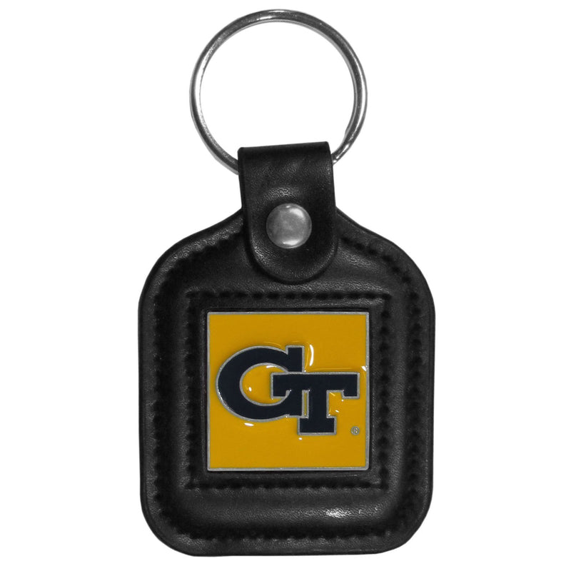 NCAA - Georgia Tech Yellow Jackets Square Leatherette Key Chain-Key Chains,Leatherette Key Chains,College Leatherette Key Chains-JadeMoghul Inc.