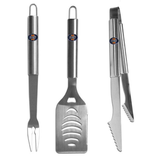 NCAA - Illinois Fighting Illini 3 pc Stainless Steel BBQ Set-Tailgating & BBQ Accessories,BBQ Tools,3 pc Steel Tool SetCollege 3 pc Steel Tool Set-JadeMoghul Inc.