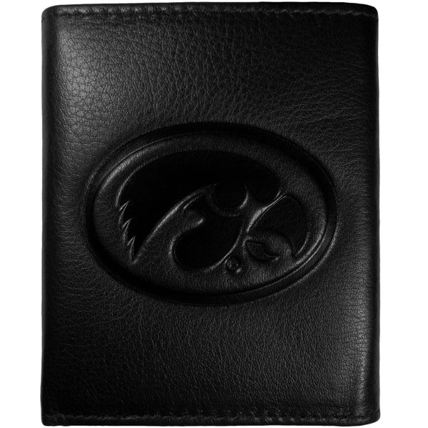 NCAA - Iowa Hawkeyes Embossed Leather Tri-fold Wallet-Wallets & Checkbook Covers,College Wallets,College Tri-fold Wallets,Leather Tri-fold Wallets-JadeMoghul Inc.