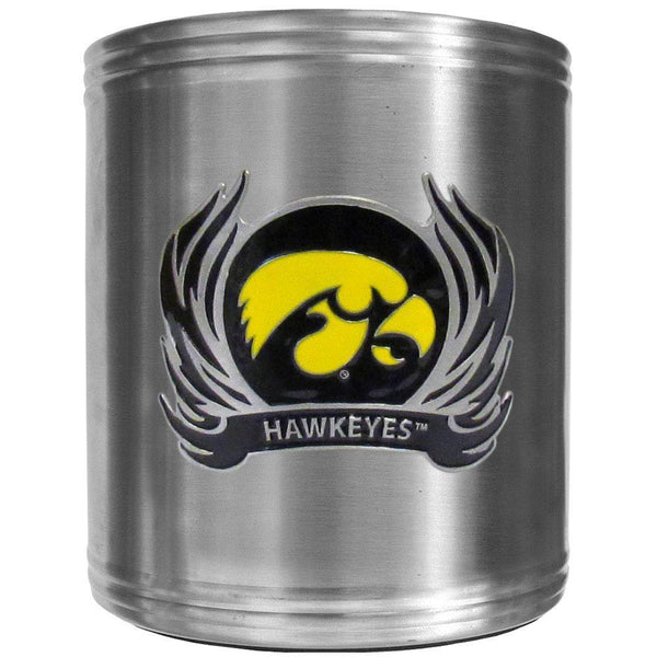 NCAA - Iowa Hawkeyes Steel Can Cooler Flame Emblem-Beverage Ware,Can Coolers,College Can Coolers-JadeMoghul Inc.