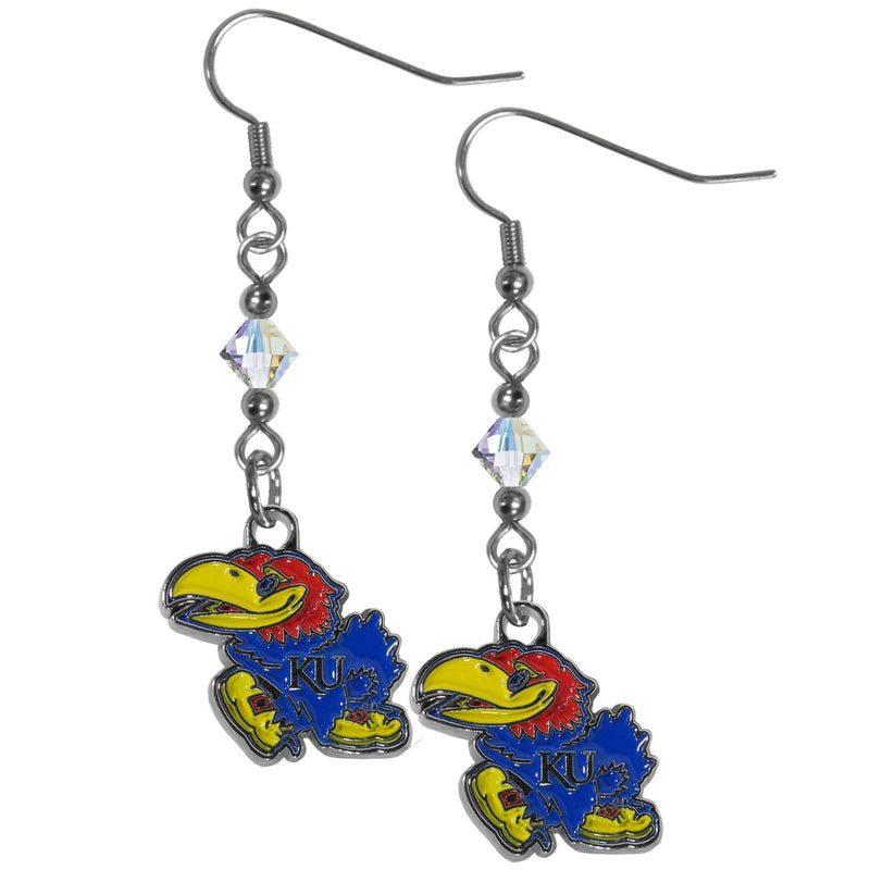 NCAA - Kansas Jayhawks Crystal Dangle Earrings-Jewelry & Accessories,Earrings,Crystal Dangle Earrings,College Crystal Earrings-JadeMoghul Inc.