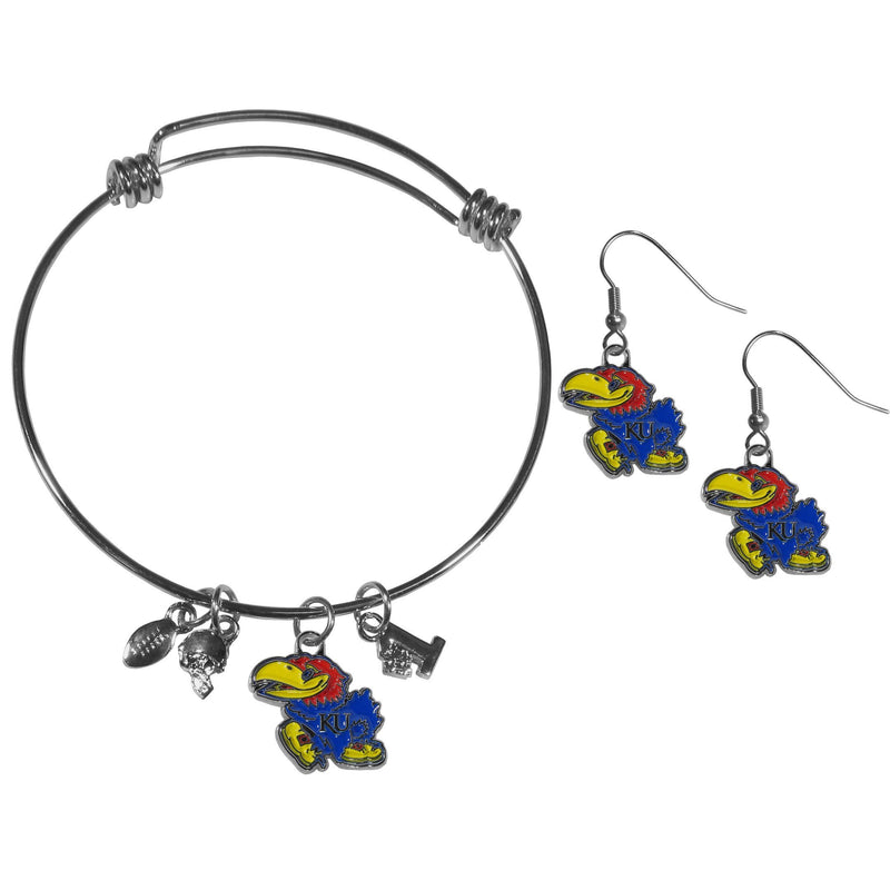 NCAA - Kansas Jayhawks Dangle Earrings and Charm Bangle Bracelet Set-Jewelry & Accessories,College Jewelry,Kansas Jayhawks Jewelry-JadeMoghul Inc.