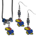 NCAA - Kansas Jayhawks Euro Bead Earrings and Necklace Set-Jewelry & Accessories,College Jewelry,Kansas Jayhawks Jewelry-JadeMoghul Inc.