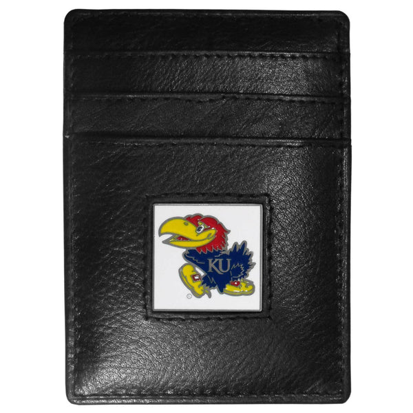 NCAA - Kansas Jayhawks Leather Money Clip/Cardholder Packaged in Gift Box-Wallets & Checkbook Covers,Money Clip/Cardholders,Gift Box Packaging,College Money Clip/Cardholders-JadeMoghul Inc.