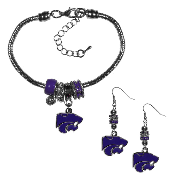 NCAA - Kansas St. Wildcats Euro Bead Earrings and Bracelet Set-Jewelry & Accessories,College Jewelry,Kansas St. Wildcats Jewelry-JadeMoghul Inc.