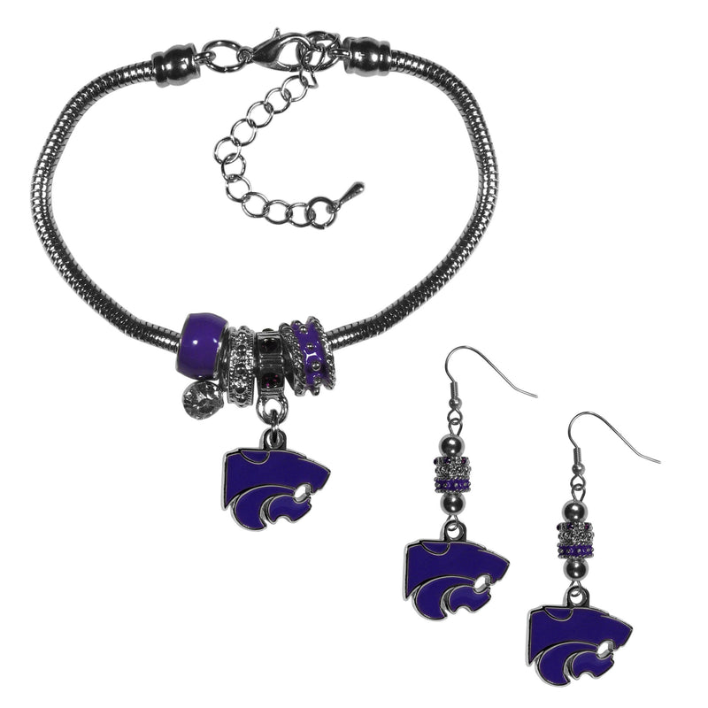 NCAA - Kansas St. Wildcats Euro Bead Earrings and Bracelet Set-Jewelry & Accessories,College Jewelry,Kansas St. Wildcats Jewelry-JadeMoghul Inc.