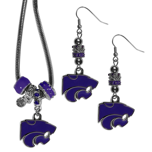 NCAA - Kansas St. Wildcats Euro Bead Earrings and Necklace Set-Jewelry & Accessories,College Jewelry,Kansas St. Wildcats Jewelry-JadeMoghul Inc.