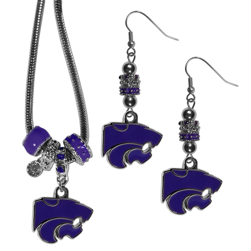 NCAA - Kansas St. Wildcats Euro Bead Earrings and Necklace Set-Jewelry & Accessories,College Jewelry,Kansas St. Wildcats Jewelry-JadeMoghul Inc.