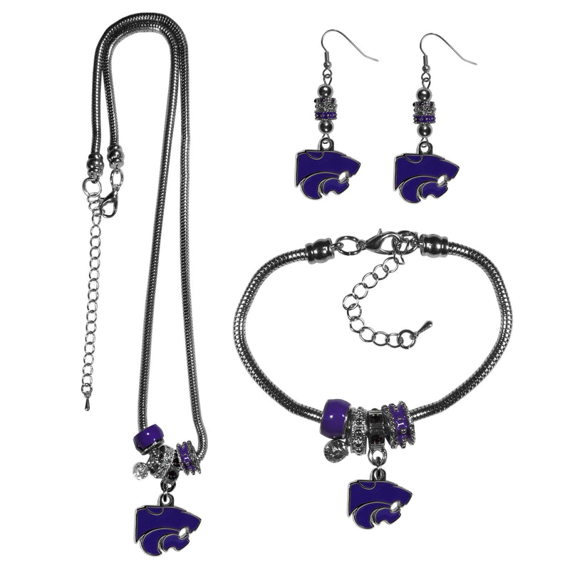 NCAA - Kansas St. Wildcats Euro Bead Jewelry 3 piece Set-Jewelry & Accessories,College Jewelry,Kansas St. Wildcats Jewelry-JadeMoghul Inc.