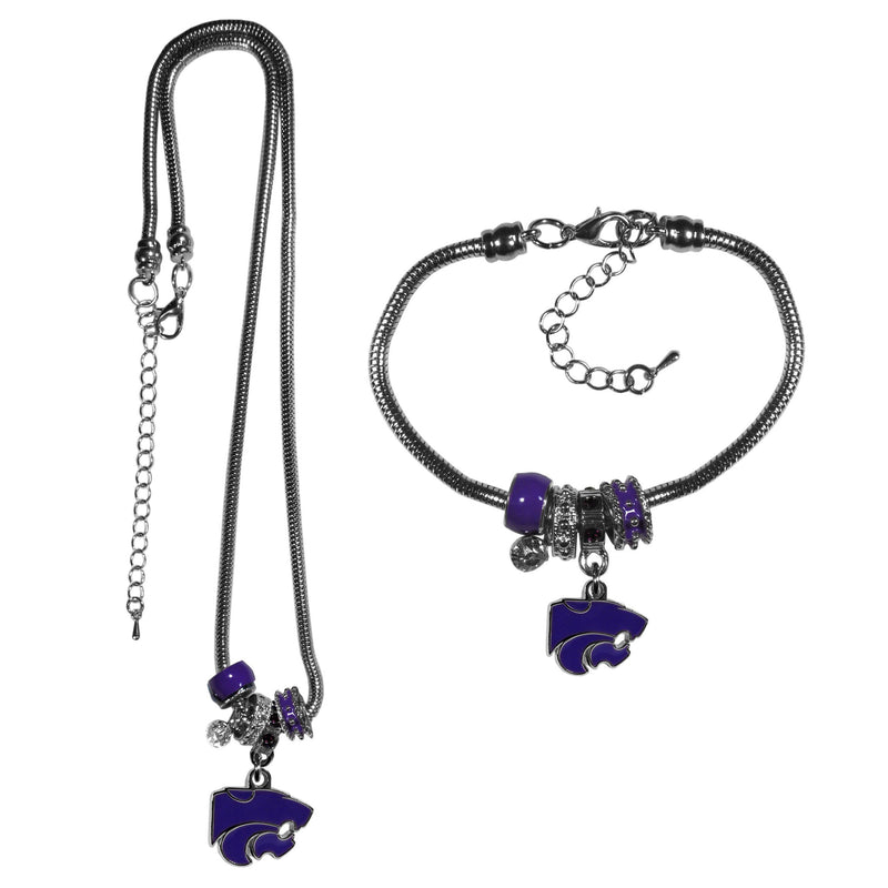 NCAA - Kansas St. Wildcats Euro Bead Necklace and Bracelet Set-Jewelry & Accessories,College Jewelry,Kansas St. Wildcats Jewelry-JadeMoghul Inc.