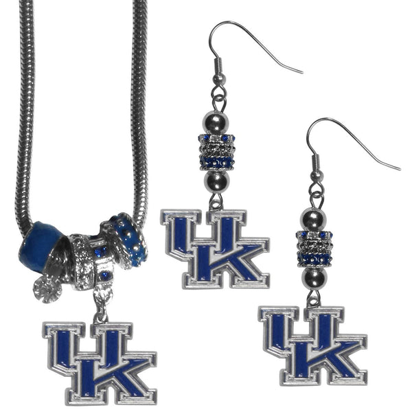 NCAA - Kentucky Wildcats Euro Bead Earrings and Necklace Set-Jewelry & Accessories,College Jewelry,Kentucky Wildcats Jewelry-JadeMoghul Inc.