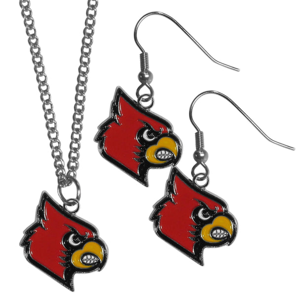 NCAA - Louisville Cardinals Dangle Earrings and Chain Necklace Set-Jewelry & Accessories,Jewelry Sets,Dangle Earrings & Chain Necklace-JadeMoghul Inc.