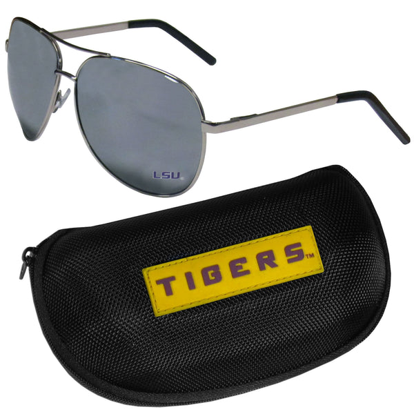 NCAA - LSU Tigers Aviator Sunglasses and Zippered Carrying Case-Sunglasses, Eyewear & Accessories,Sunglass & Accessory Sets,Aviator Sunglasses & Zippered Case,College Aviator Sunglasses Sunglasses & Zippered Case-JadeMoghul Inc.