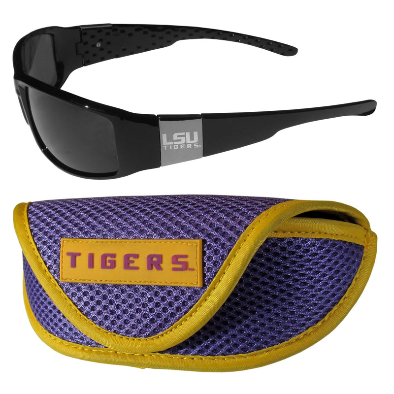NCAA - LSU Tigers Chrome Wrap Sunglasses and Sport Carrying Case-Sunglasses, Eyewear & Accessories,Sunglass & Accessory Sets,Chrome Wrap Sunglasses & Sport Case,College Chrome Wrap Sunglasses & Sport Case-JadeMoghul Inc.
