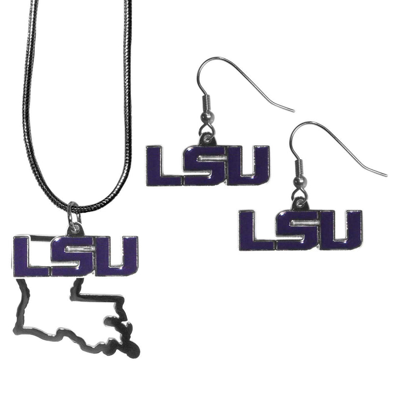NCAA - LSU Tigers Dangle Earrings and State Necklace Set-Jewelry & Accessories,College Jewelry,LSU Tigers Jewelry-JadeMoghul Inc.