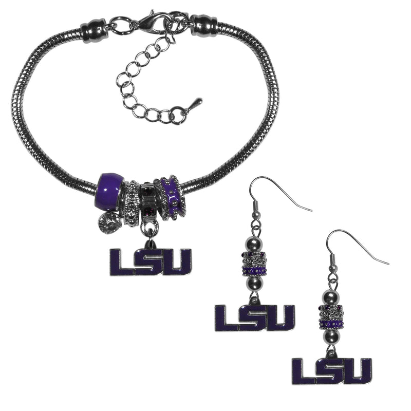 NCAA - LSU Tigers Euro Bead Earrings and Bracelet Set-Jewelry & Accessories,College Jewelry,LSU Tigers Jewelry-JadeMoghul Inc.