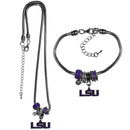 NCAA - LSU Tigers Euro Bead Necklace and Bracelet Set-Jewelry & Accessories,College Jewelry,LSU Tigers Jewelry-JadeMoghul Inc.