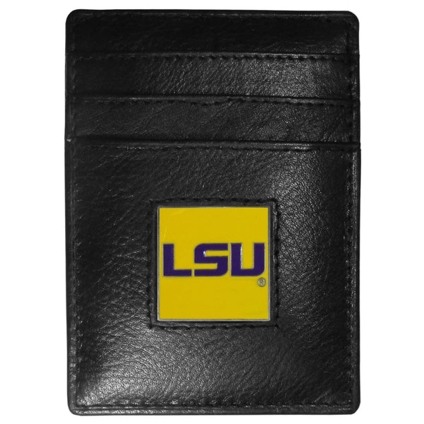 NCAA - LSU Tigers Leather Money Clip/Cardholder Packaged in Gift Box-Wallets & Checkbook Covers,Money Clip/Cardholders,Gift Box Packaging,College Money Clip/Cardholders-JadeMoghul Inc.