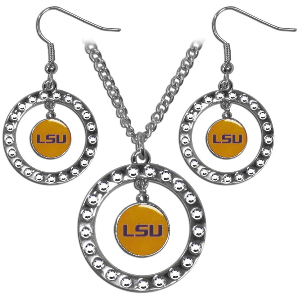 NCAA - LSU Tigers Rhinestone Hoop Jewelry Set-Jewelry & Accessories,Jewelry Sets,Rhinestone Earrings and Necklaces,College Rhinestone Earrings and Necklaces-JadeMoghul Inc.