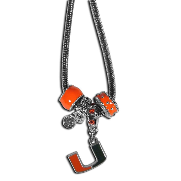 NCAA - Miami Hurricanes Euro Bead Necklace-Jewelry & Accessories,Necklaces,Euro Bead Necklaces,College Euro Bead Necklaces-JadeMoghul Inc.