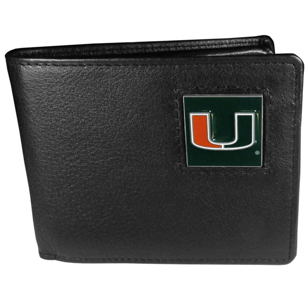 NCAA - Miami Hurricanes Leather Bi-fold Wallet Packaged in Gift Box-Wallets & Checkbook Covers,Bi-fold Wallets,Gift Box Packaging,College Bi-fold Wallets-JadeMoghul Inc.