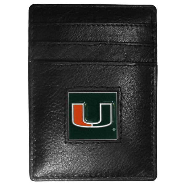 NCAA - Miami Hurricanes Leather Money Clip/Cardholder Packaged in Gift Box-Wallets & Checkbook Covers,Money Clip/Cardholders,Gift Box Packaging,College Money Clip/Cardholders-JadeMoghul Inc.