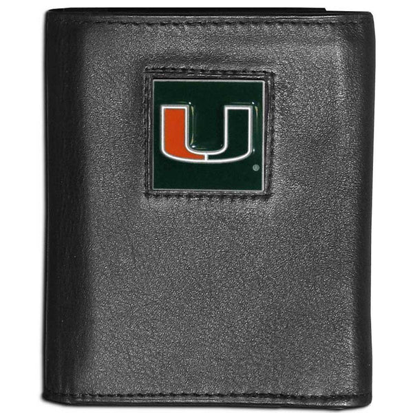 NCAA - Miami Hurricanes Leather Tri-fold Wallet-Wallets & Checkbook Covers,Tri-fold Wallets,Tri-fold Wallets,College Tri-fold Wallets-JadeMoghul Inc.