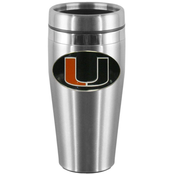 NCAA - Miami Hurricanes Steel Travel Mug-Beverage Ware,Travel Mugs,Steel Travel Mugs w/Handle,College Steel Travel Mugs with Handle-JadeMoghul Inc.