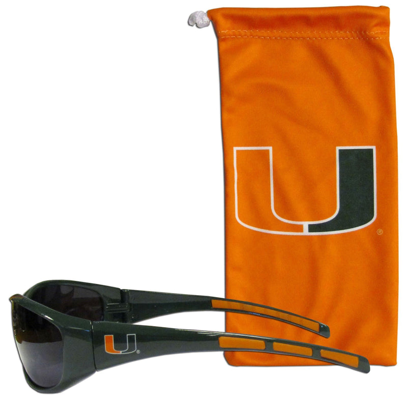 NCAA - Miami Hurricanes Sunglass and Bag Set-Sunglasses, Eyewear & Accessories,Sunglass and Accessory Sets,Sunglass and Bag Sets,College Sunglass and Bag Sets-JadeMoghul Inc.