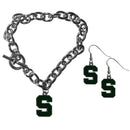 NCAA - Michigan St. Spartans Chain Bracelet and Dangle Earring Set-Jewelry & Accessories,College Jewelry,Michigan St. Spartans Jewelry-JadeMoghul Inc.