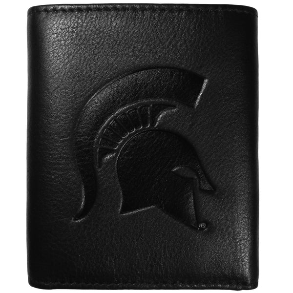 NCAA - Michigan St. Spartans Embossed Leather Tri-fold Wallet-Wallets & Checkbook Covers,College Wallets,College Tri-fold Wallets,Leather Tri-fold Wallets-JadeMoghul Inc.