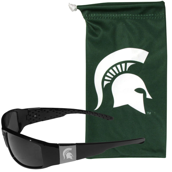 NCAA - Michigan St. Spartans Etched Chrome Wrap Sunglasses and Bag-Sunglasses, Eyewear & Accessories,College Eyewear,Michigan St. Spartans Eyewear-JadeMoghul Inc.