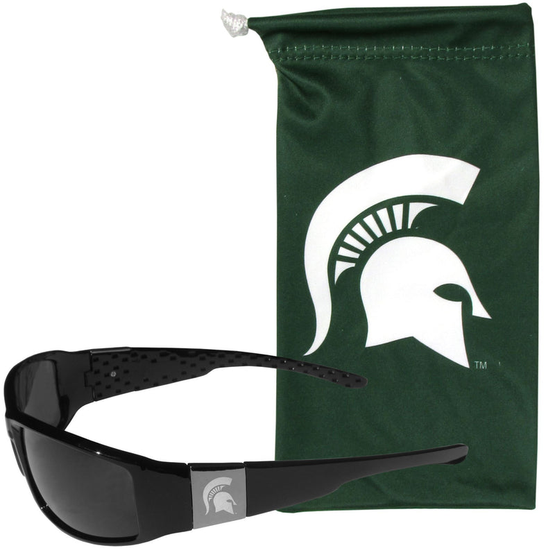 NCAA - Michigan St. Spartans Etched Chrome Wrap Sunglasses and Bag-Sunglasses, Eyewear & Accessories,College Eyewear,Michigan St. Spartans Eyewear-JadeMoghul Inc.
