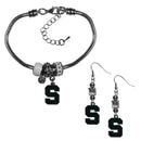 NCAA - Michigan St. Spartans Euro Bead Earrings and Bracelet Set-Jewelry & Accessories,College Jewelry,Michigan St. Spartans Jewelry-JadeMoghul Inc.