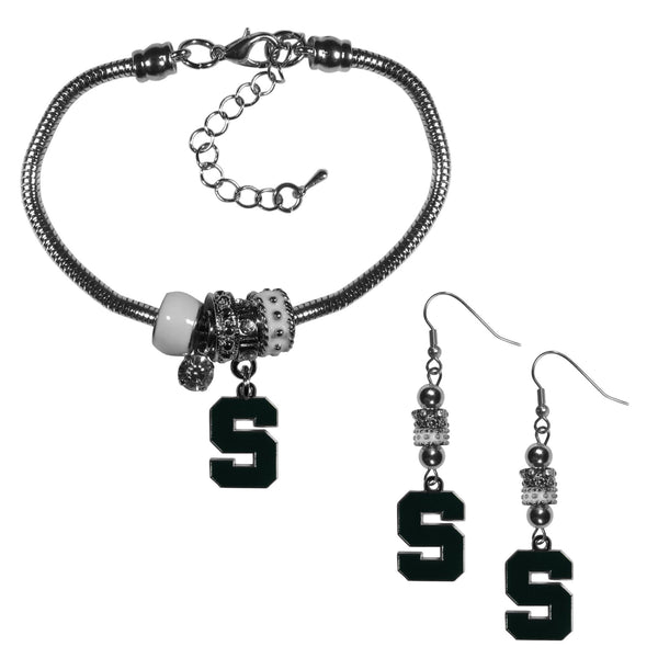 NCAA - Michigan St. Spartans Euro Bead Earrings and Bracelet Set-Jewelry & Accessories,College Jewelry,Michigan St. Spartans Jewelry-JadeMoghul Inc.