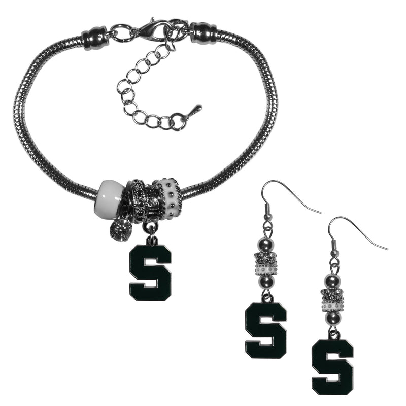 NCAA - Michigan St. Spartans Euro Bead Earrings and Bracelet Set-Jewelry & Accessories,College Jewelry,Michigan St. Spartans Jewelry-JadeMoghul Inc.