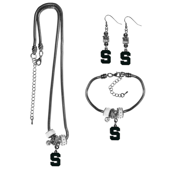 NCAA - Michigan St. Spartans Euro Bead Jewelry 3 piece Set-Jewelry & Accessories,College Jewelry,Michigan St. Spartans Jewelry-JadeMoghul Inc.