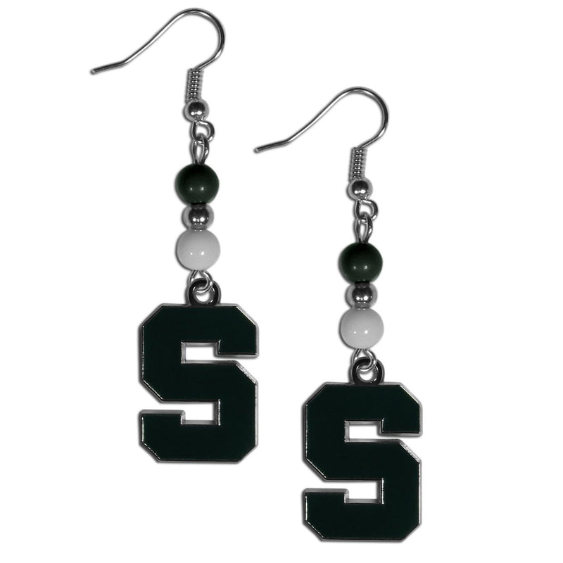 NCAA - Michigan St. Spartans Fan Bead Dangle Earrings-Jewelry & Accessories,Earrings,Fan Bead Earrings,College Fan Bead Earrings-JadeMoghul Inc.