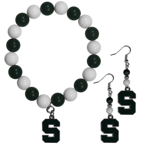 NCAA - Michigan St. Spartans Fan Bead Earrings and Bracelet Set-Jewelry & Accessories,Jewelry Sets,Fan Bead Earrings and Bracelet-JadeMoghul Inc.