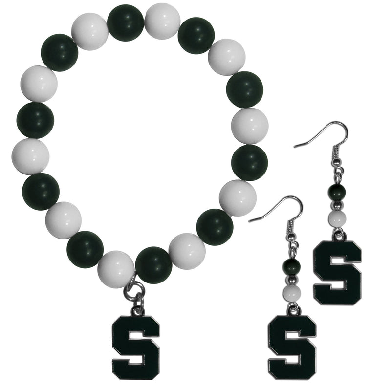 NCAA - Michigan St. Spartans Fan Bead Earrings and Bracelet Set-Jewelry & Accessories,Jewelry Sets,Fan Bead Earrings and Bracelet-JadeMoghul Inc.