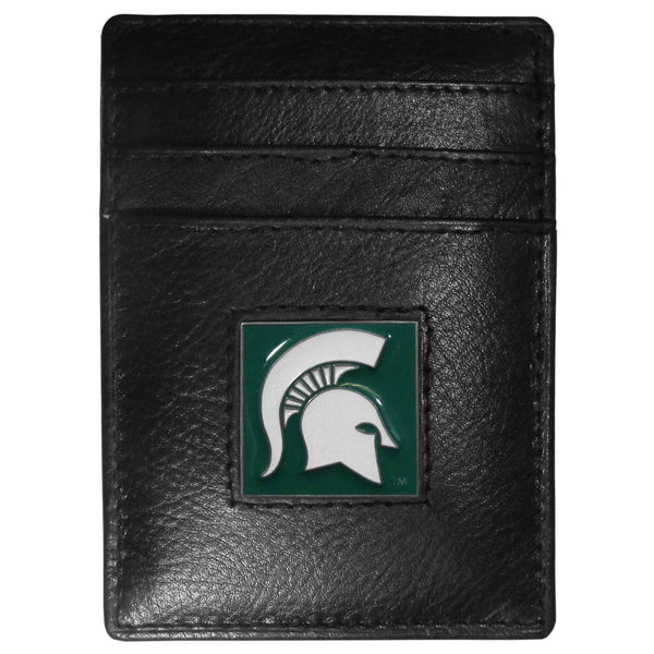 NCAA - Michigan St. Spartans Leather Money Clip/Cardholder Packaged in Gift Box-Wallets & Checkbook Covers,Money Clip/Cardholders,Gift Box Packaging,College Money Clip/Cardholders-JadeMoghul Inc.