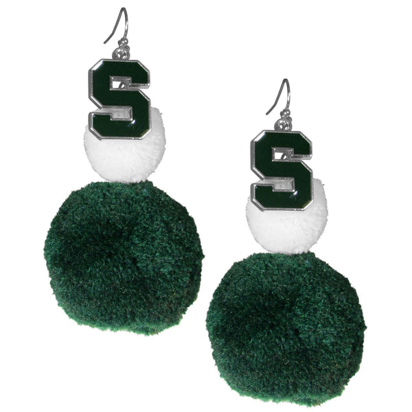 NCAA - Michigan St. Spartans Pom Pom Earrings-Jewelry & Accessories,College Jewelry,Michigan St. Spartans Jewelry-JadeMoghul Inc.