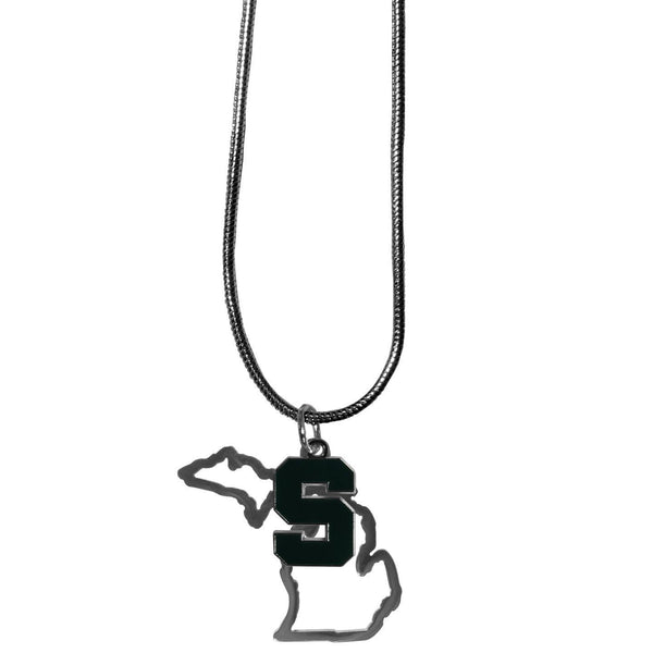 NCAA - Michigan St. Spartans State Charm Necklace-Jewelry & Accessories,Necklaces,State Charm Necklaces,College State Charm Necklaces-JadeMoghul Inc.