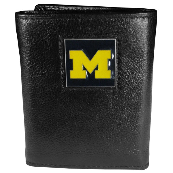NCAA - Michigan Wolverines Deluxe Leather Tri-fold Wallet-Wallets & Checkbook Covers,Tri-fold Wallets,Deluxe Tri-fold Wallets,Window Box Packaging,College Tri-fold Wallets-JadeMoghul Inc.