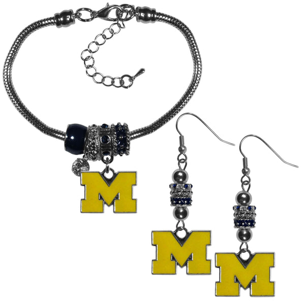 NCAA - Michigan Wolverines Euro Bead Earrings and Bracelet Set-Jewelry & Accessories,College Jewelry,Michigan Wolverines Jewelry-JadeMoghul Inc.