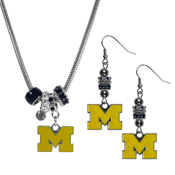 NCAA - Michigan Wolverines Euro Bead Earrings and Necklace Set-Jewelry & Accessories,College Jewelry,Michigan Wolverines Jewelry-JadeMoghul Inc.